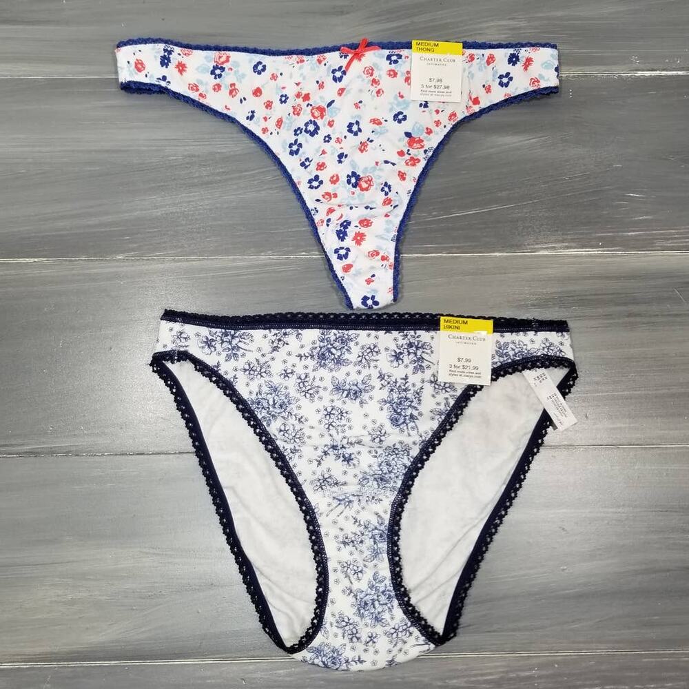 Charter Club Underwear 1 Thong, 1 Bikini 100% Cotton Size Medium‎